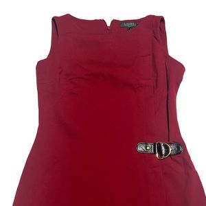 Lauren Ralph Lauren Sleeveless Side Buckle Chili Red Faux Wrap Woven Dress Sz 4